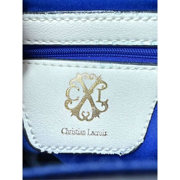 Christian Lacroix Crossbody Shoulder Bag Purse Cream Faux Leather Blue Lining - Picture 10 of 11